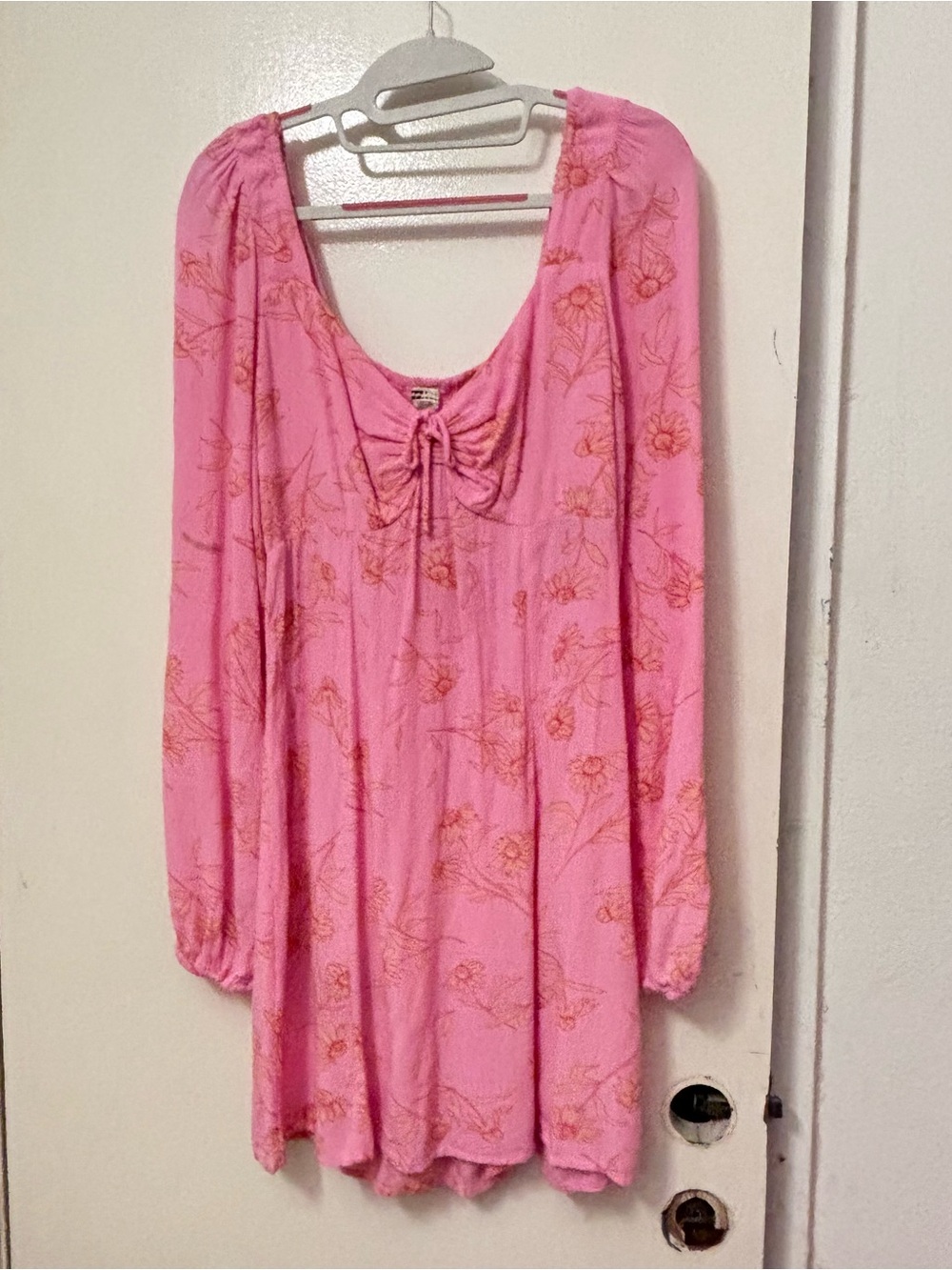 Billabong Pink Floral Long-Sleeve Sleep Tunic with Front Bow